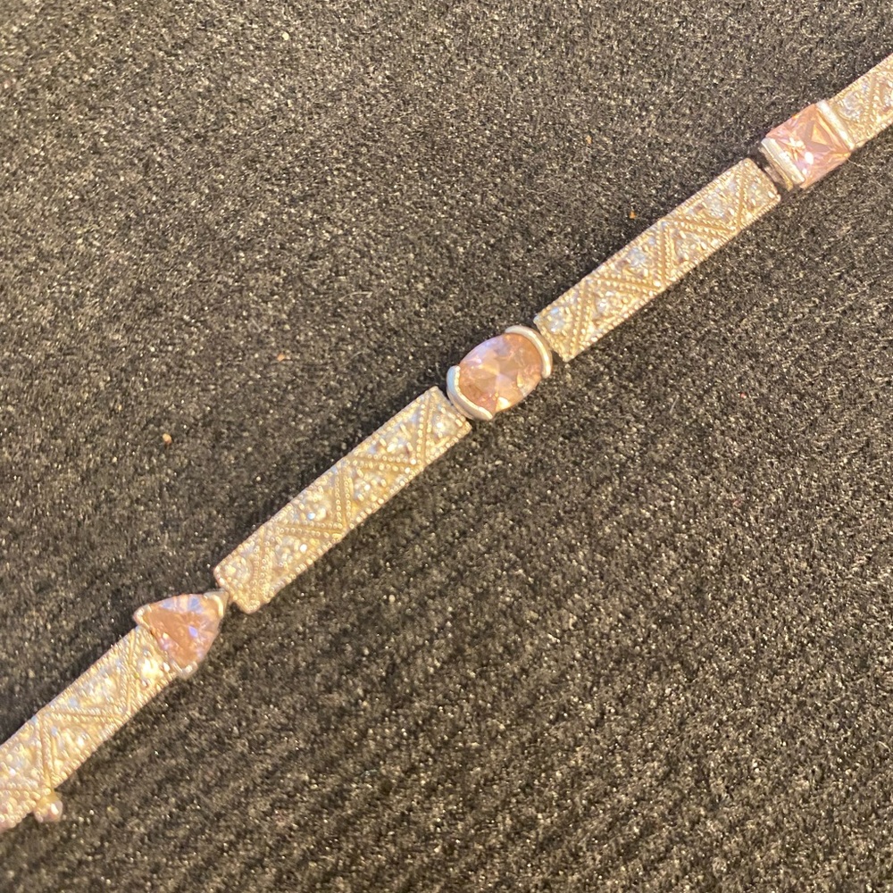 Silver and pink gemstone bracelet